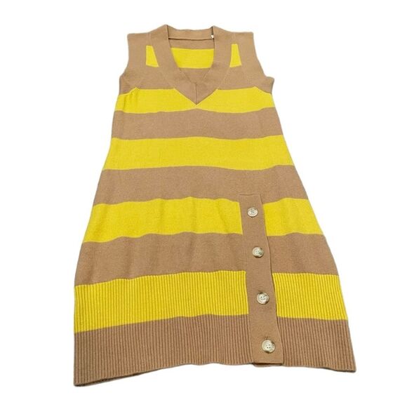 Anthropologie Cashmere Yellow Tan Striped Sweater Dress Size M - Picture 1 of 9